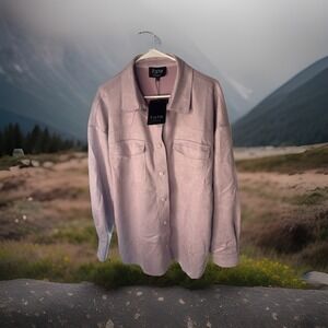 Fate Women's Shirt Bottom Up Faux Suede Long Sleeve Lavender Zise 1X NWT